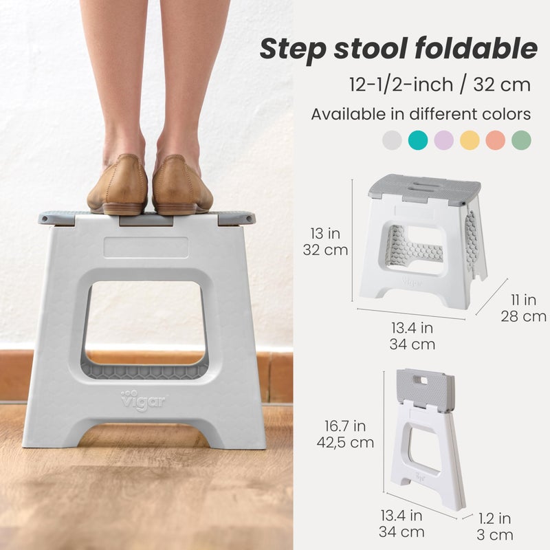 Vigar Compact Step Stool Foldable, 12-1/2-inch Step Stools for Adults up to 330 Pound, Lightweight Stool, Non-Slip Folding Step Stool, Gray - Image 2